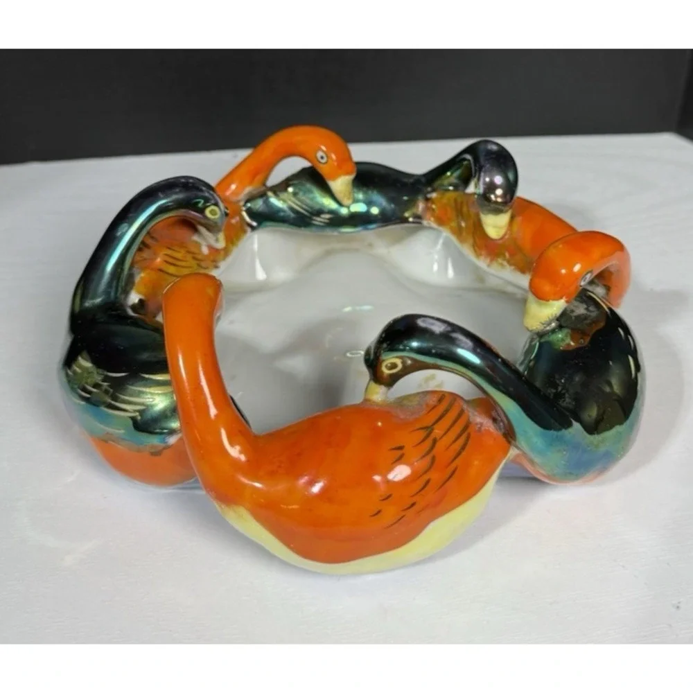 Vintage SEIEI And Co. Lusterware Figural Goose Bowl Japan 9 Inches 1930's Swans